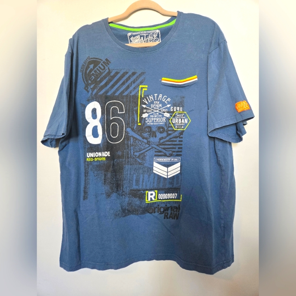 4 for $30 🌈 Vintage55 Blue Graphic Men's T-Shirt size XXL